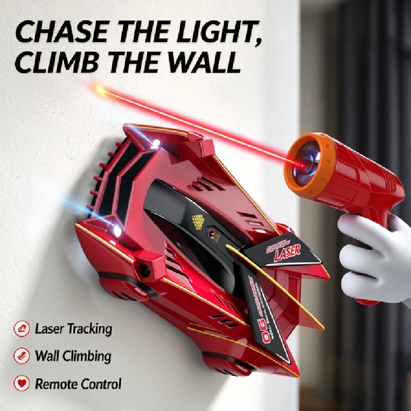 Remote Control Car Laser Tracking Wall Climbing Racing Vehicle For Indoor Smooth Surface Wall Glass Ceiling Play