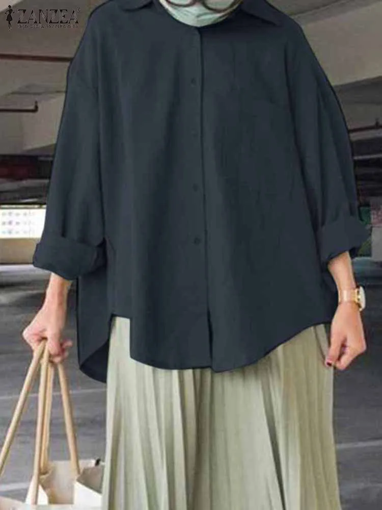 Zanzea Vrouwen Moslim Effen Blouse Lange Mouw Kalkoen Tops Oversized Asymmetrisch Shirt Casual Marocain Blusas Dubai Abaya Kaftan