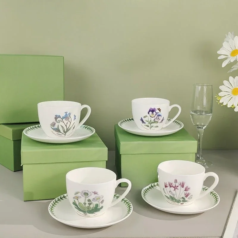 English Coffee Cup And Saucer Botanical Garden Series Bone China Cup And Saucer Couple Pair Mug Simple And Exquisite