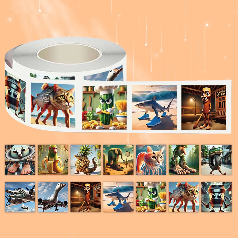 500pcs/Roll Tung Tung Sahur Italian Brainrot AI Abstrac Animal Sealing Sticker Laptop Decals Decoration Stiker Reward Gift Toys