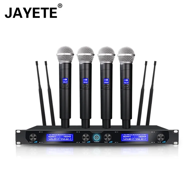 JAYETE Stage Church Professional JY-U4004 PLL UHF ไมโครโฟนไร้สาย 4 ช่องไมโครโฟนแบบใช้มือถือ