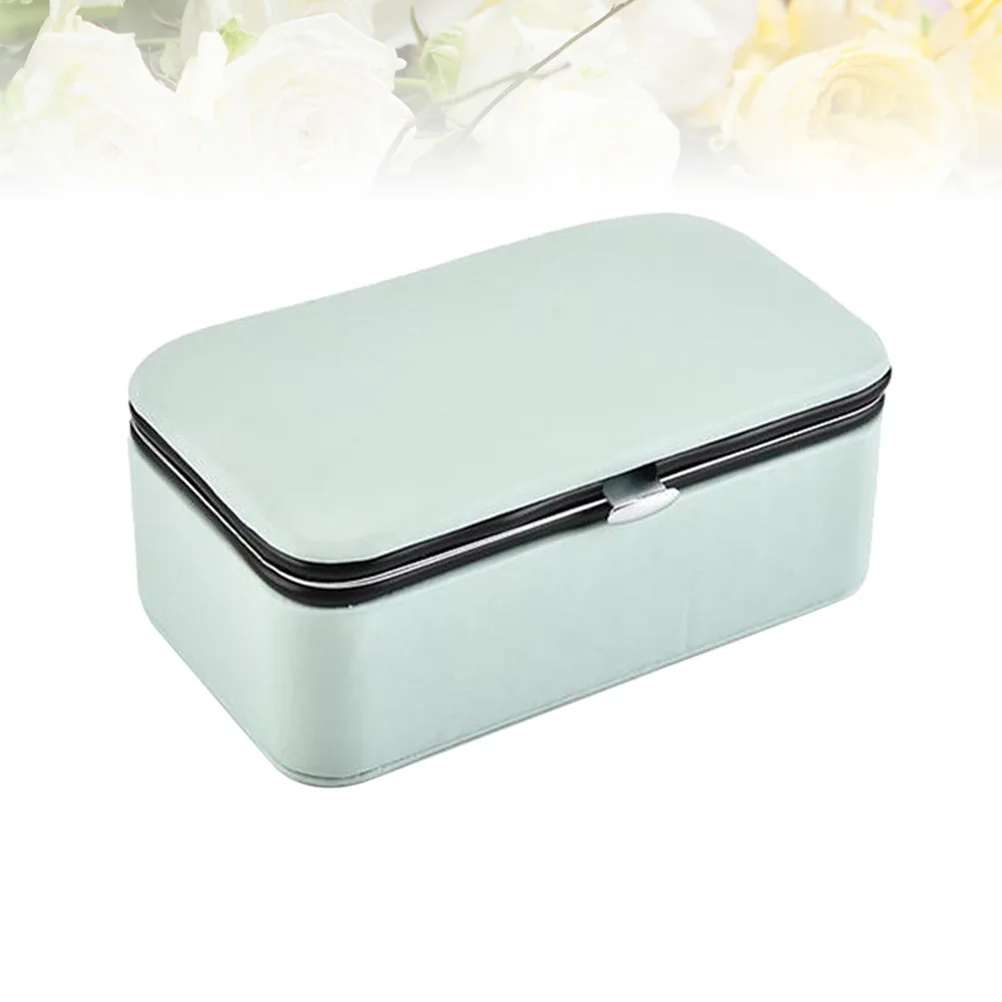 

Portable Jewelry Storage Box Blue PU Compact Travel Organizer for Rings Earrings Necklaces Multi-Functional Jewelry Case