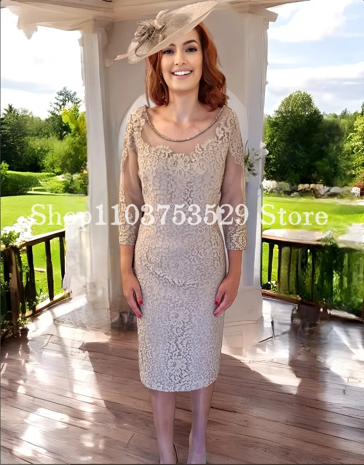 Elegant Mother of the Bride Dress 2025 Champagne Round Neck Tulle Embroidered Applique Handmade Custom vestido de noche