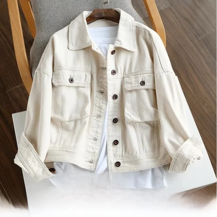 

Свободное женское джинсовое пальто с эффектом похудения, повседневное универсальное пальто с длинным воротником-стойкой и застежкой на пуговицы, обычная футболка...