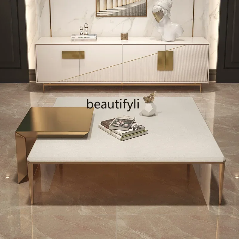 Mesa de centro minimalista italiana, combinação de armário de tv, luz, luxo, moderno, simples, villa, sala de estar, casa, mesa de chá