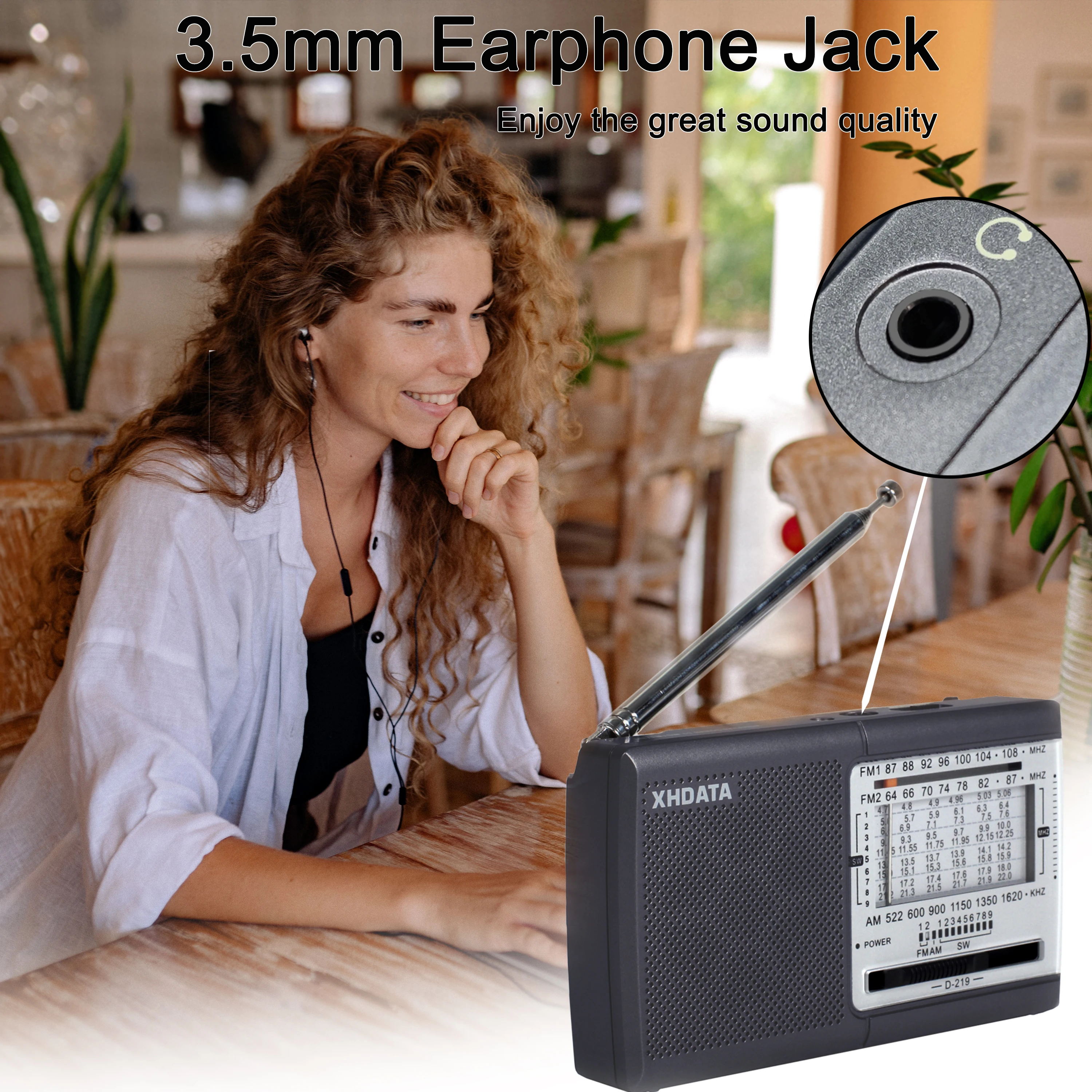 XHDATA D-219 Portable Radio FM AM SW1-9 11 Bands Radio Receiver High Sensitivity Shortwave Pocket Radio + Speaker Earphone Jack