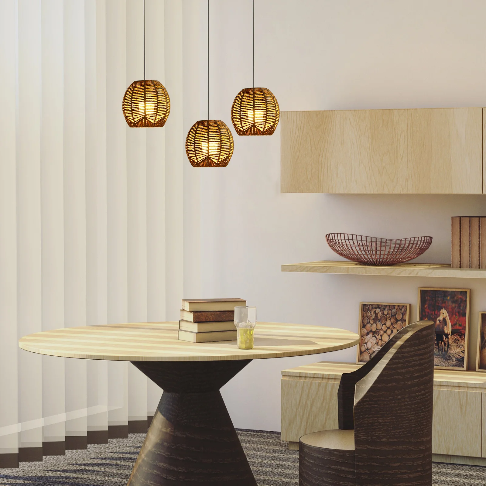 

Rattan Lamp Shade Bamboo Style Woven Pendant Light Cover Retro Hollow Design For Living Room Bedroom Cafe Chandelier Decor