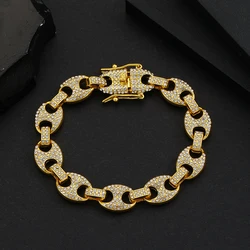 HipHop Men Women 12mm Coffee Bean Cuban Link Chain Bracelet Bling Iced Out Rhinestone Paved Miami Cuban Chain Jewelry
