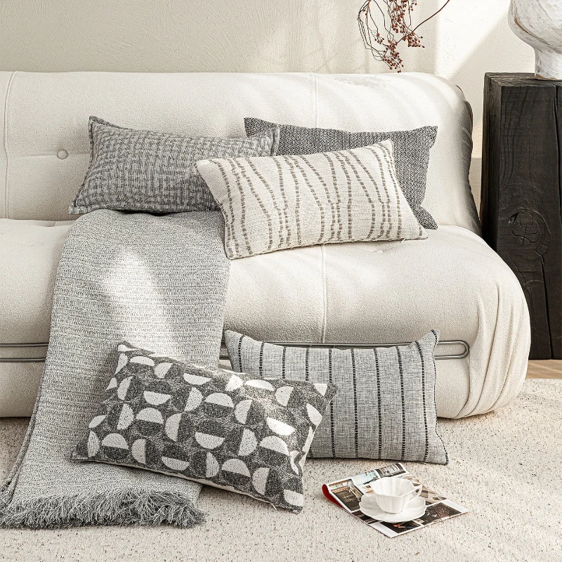 30X50CM Nordic Gray Throw Pillow Cover Simple Homestay Stamping Waist Cushion Cover Decor Home Decorative Pillowcase