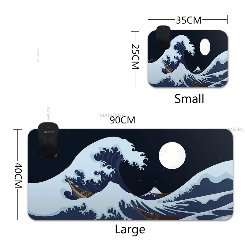 Ukiyo-e Wireless Charging Mouse Pad Table Mats Large Charge Desk Pad Mousepad Mat Giant Waves Gamer Accessories Carpets Koi Rug