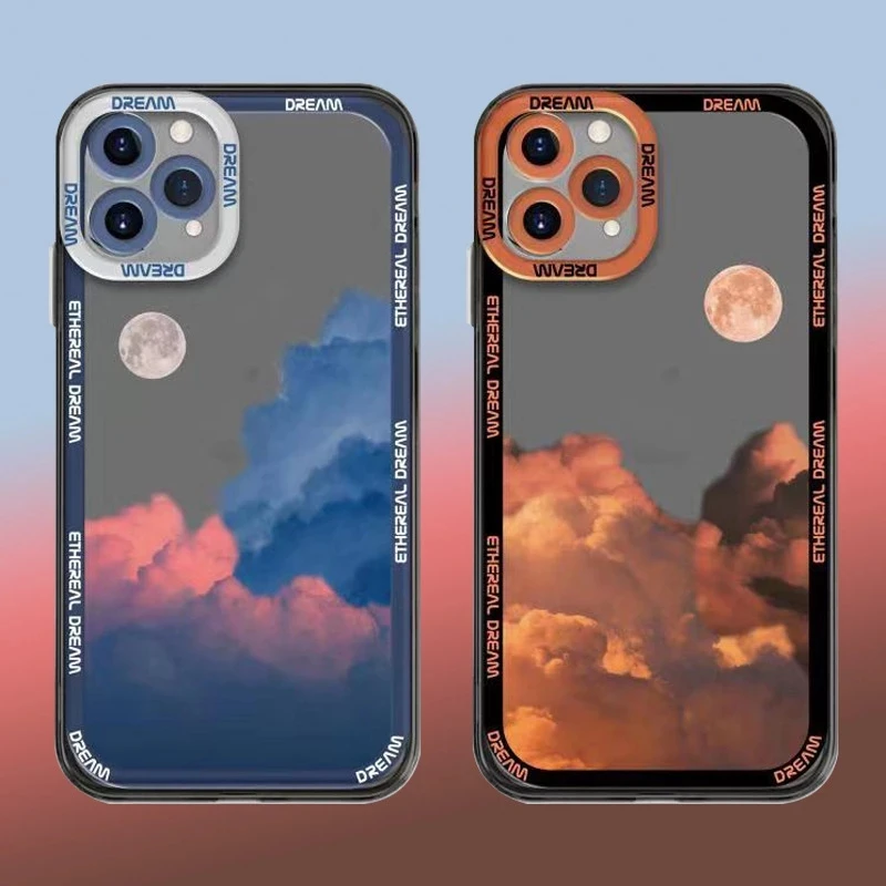 

100pcs Cloud Moon Pattern Transparent Case For iPhone 13 12 11 Pro Max Mini XS X XR 7 8 Plus SE Silicone Shockproof Phone Cover