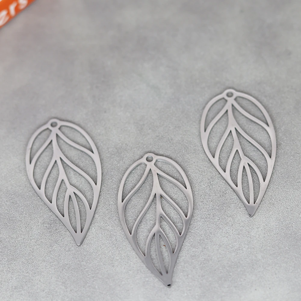 Stainless Steel Leaves Shape DIY Tassels Earrings Minimalist Pendant Charms for Jewelry Making Necklace for Women Accessorie
