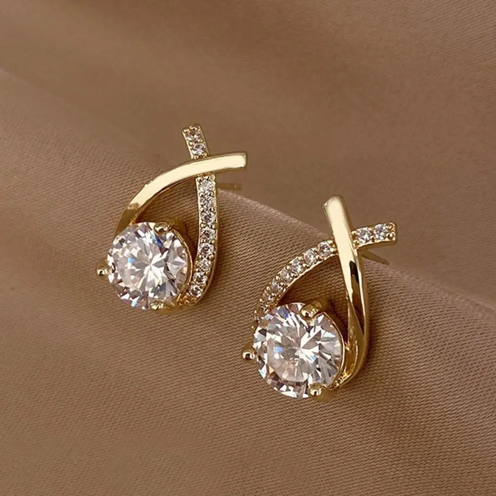 New Vintage Cross Stud Earrings For Women Girls Korean Style Elegant Crystal Jewelry Ear Rings Fishtail Lady Earrings Gift