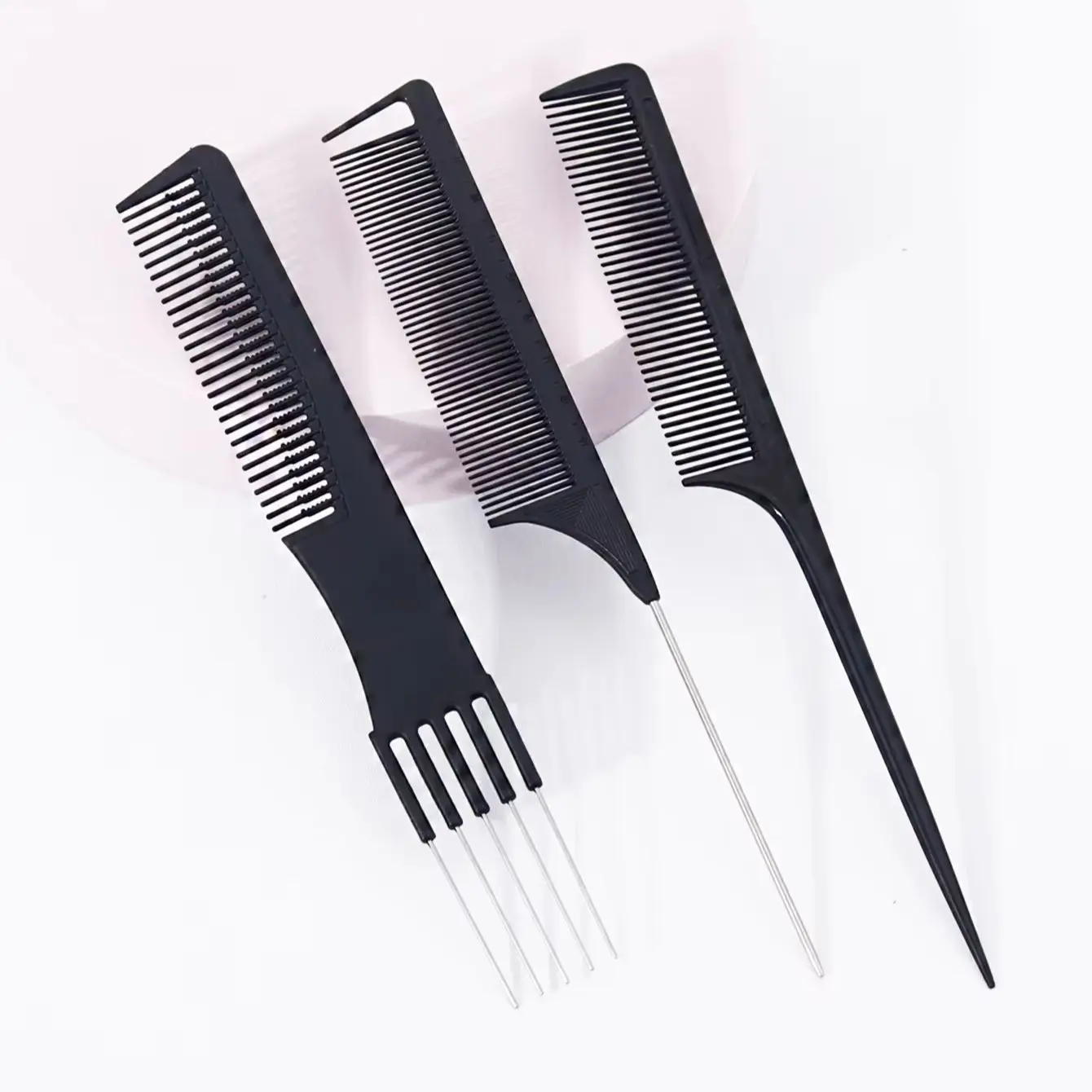 3pcs professional hair comb, 2pcs pointed tail pick dye combs, 1pc five tooth steel needle comb, special for real hair wigs