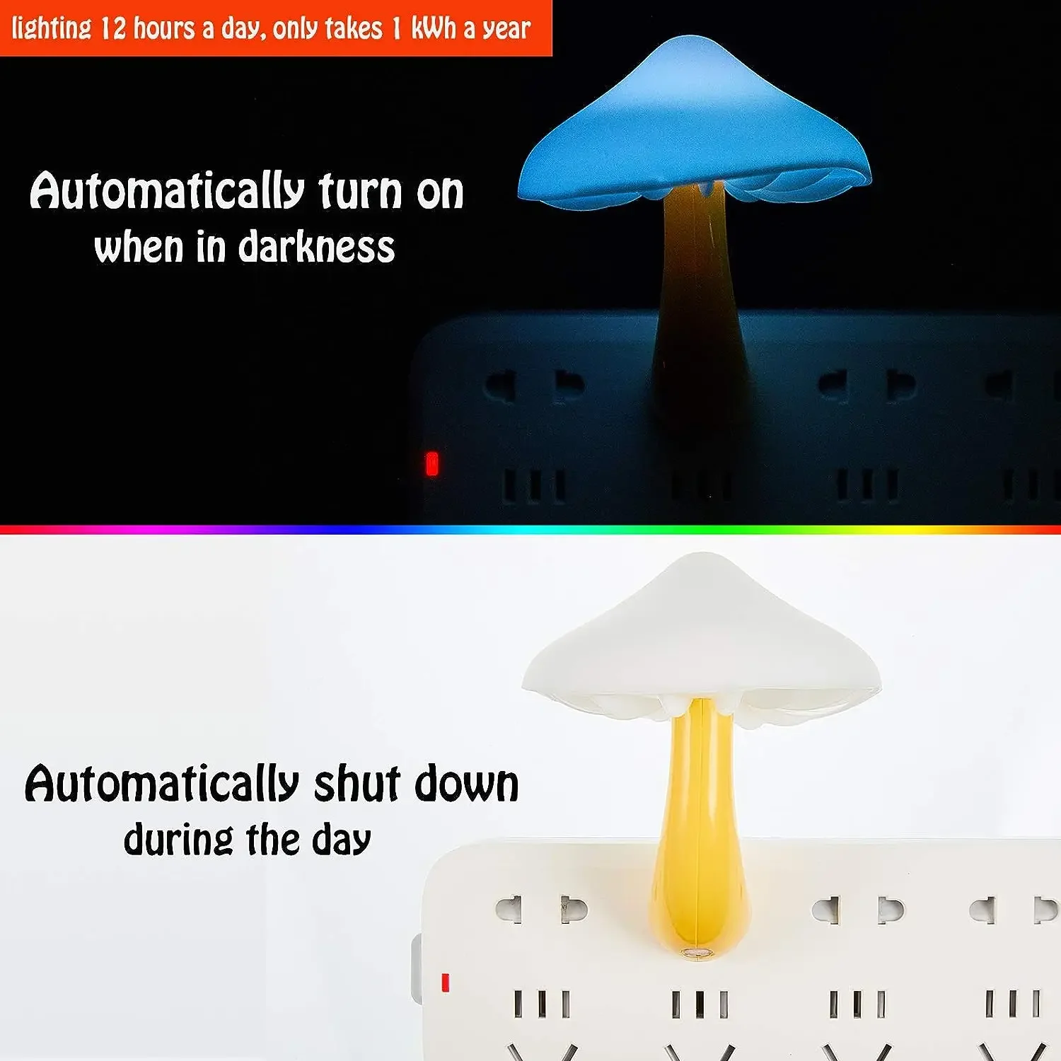 Sensor LED Night Lamp Cute Mushroom Wall Socket Lamp Light Control Induction Energy Saving Bathroom Bedroom Furniture Decoration