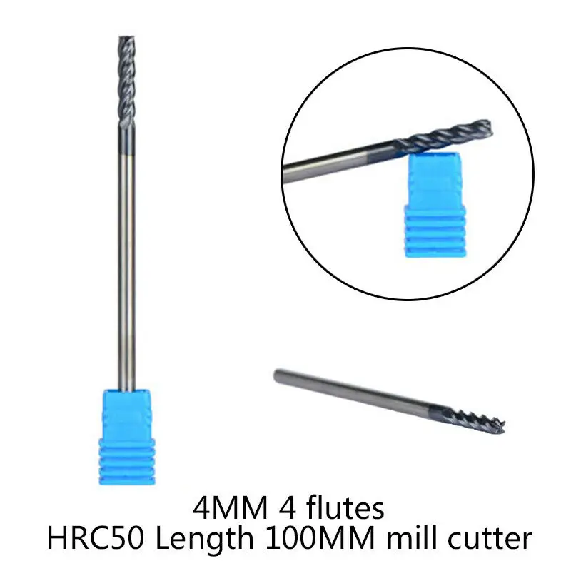 CAE4-4X4 L100mm HRC45 End Mill 4-Flute Tungsten Carbide 1Pc CNC Cutter Straight Long shank Supplies Practical Metalworking