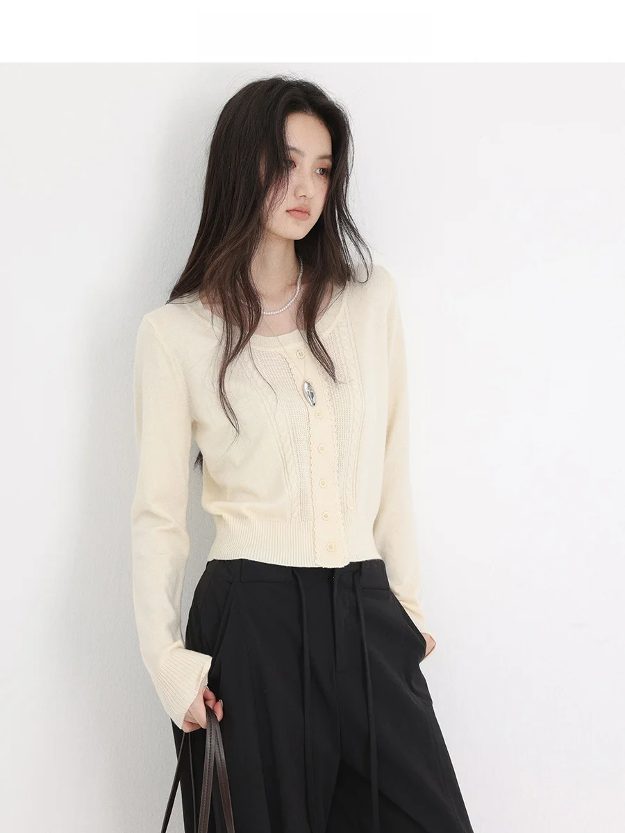 

CHACHASTU Women's Slim Fit Long Sleeve Knitted Sweater round Neck Minimalist Style Early Spring Open Cardigan Top