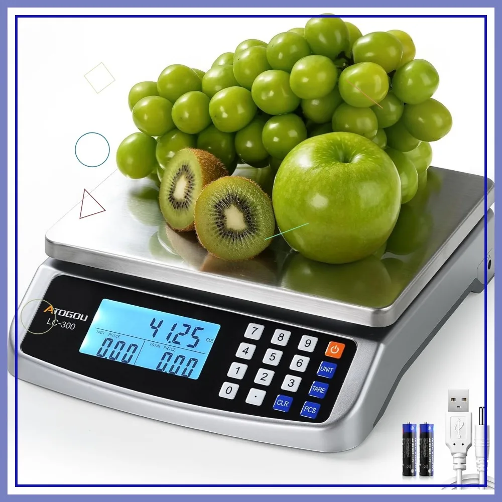 

Коммерческие кухонные весы 66 фунтов с компенсацией цен, подключением и питанием от аккумулятора, нержавеющая сталь 304 для приготовления пищи, промышленности