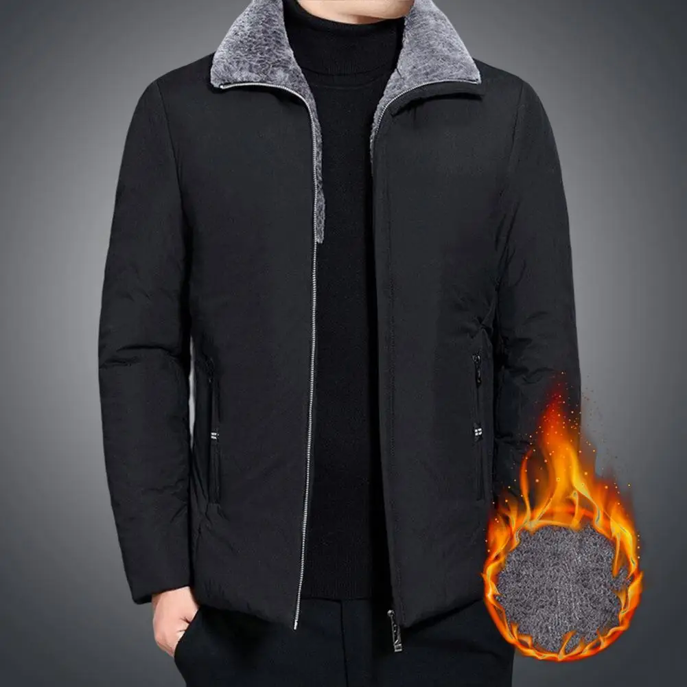 Men 2022 Winter Windproof Warm Thick Fleece Jacket Plush Lining Lapel Jacket Windproof Zipper Outwear Outdoor Classic Jacket Men