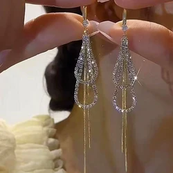 Unique Double-layer Water Drop Long Tassel Gold Color Ear Hook Women New Fashion Light Luxury Elegant Ladies Premium Jewelry
