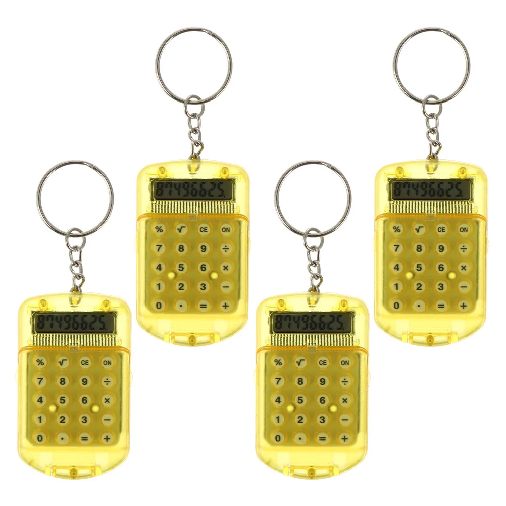 4Pcs Mini Electronic Calculators Keychains 8 Digits LCD Display Portable Pocket Calculator for Home Office Use