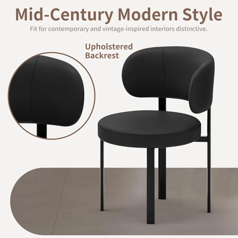 Set di sedie da pranzo Morden, sedia della metà del secolo con schienale curvo, sedile rotondo imbottito, gambe in acciaio al carbonio, pelle testurizzata