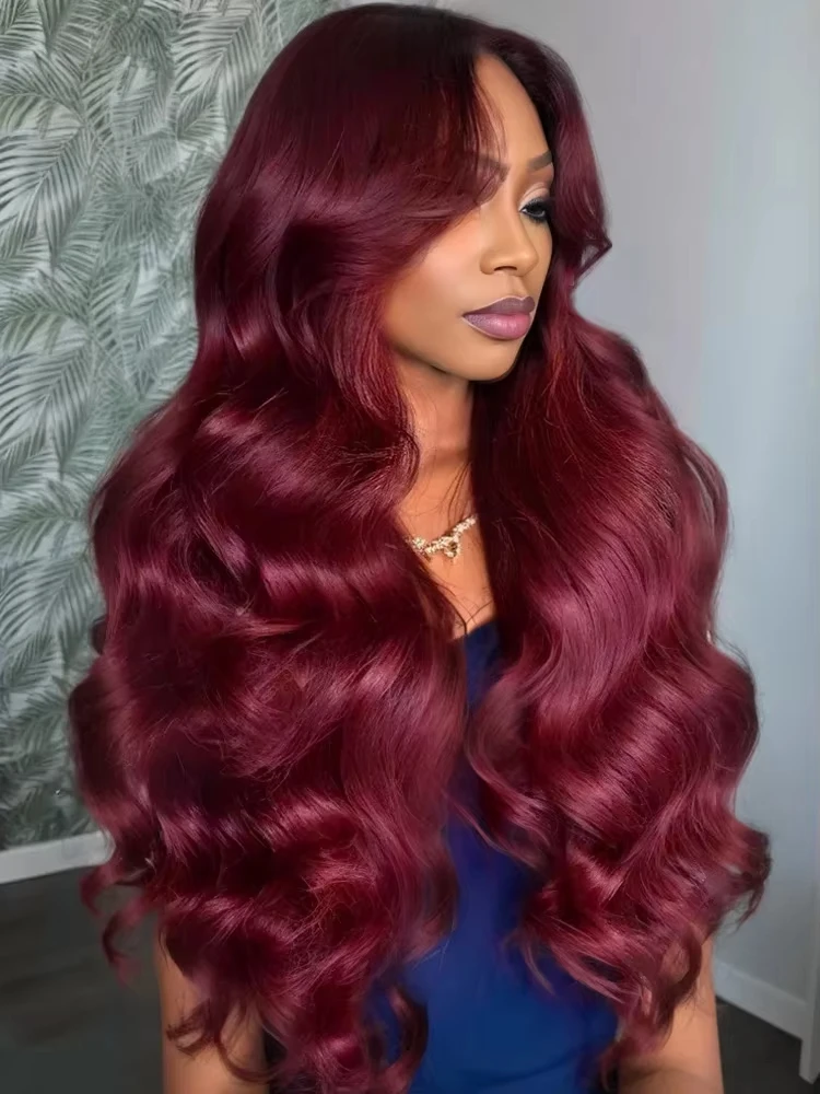 

30 40 Inch 200 Density 99j Burgundy 13x6 Hd Transparent Lace Frontal Wig Wine Red Body Wave 13x4 Lace Front Wig Brazilian Hair