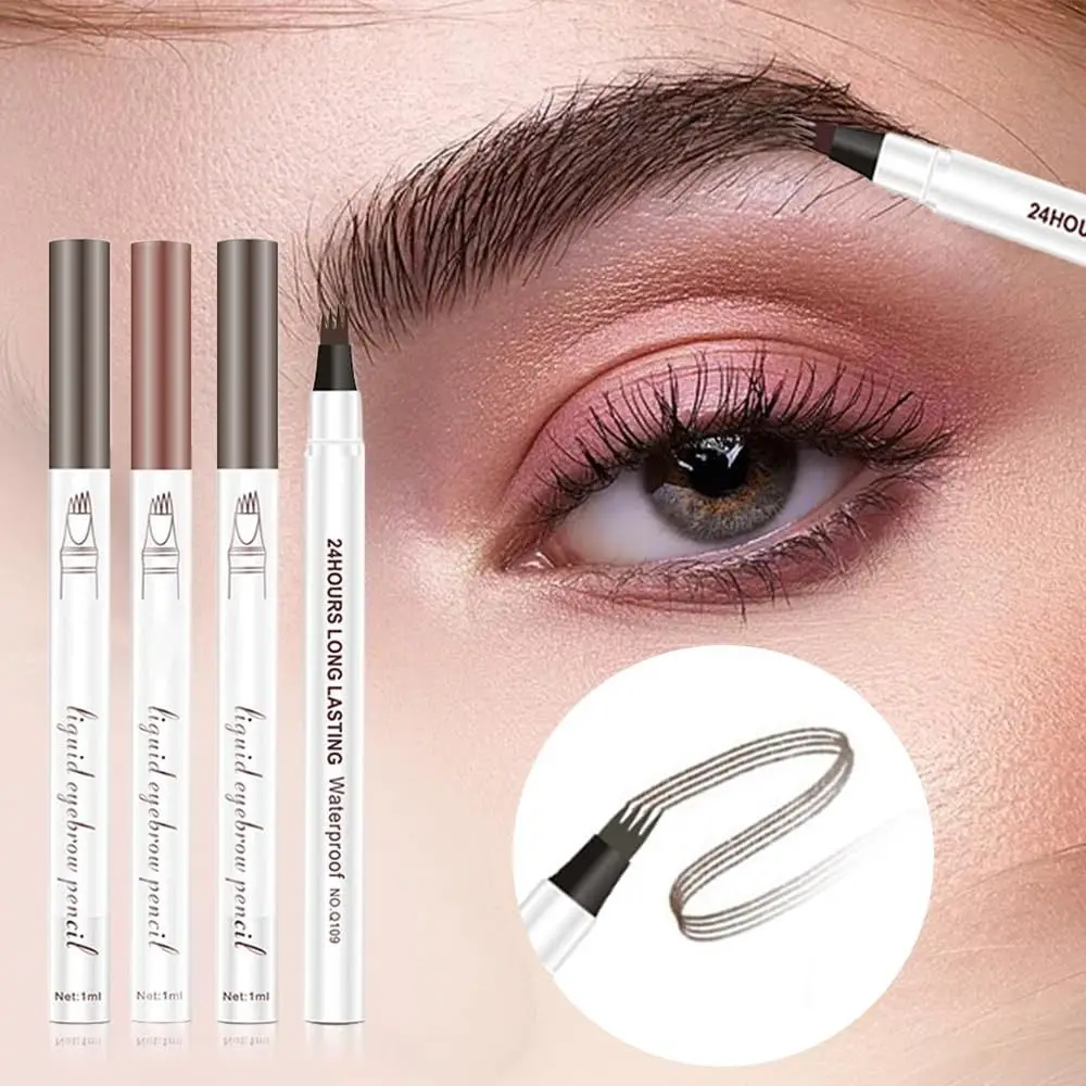 Lápiz de cejas ultrafino de cuatro cabezales lápiz de cejas líquido impermeable lápiz de cejas de larga duración herramienta de maquillaje de cejas