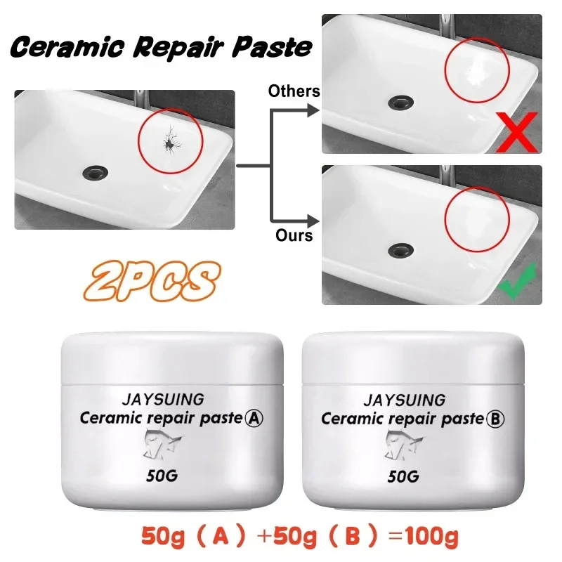 Tub Tile Repair Kit Porcelain Crack Chip Ceramic Floor Repairing Cream Paste 30/50g 2 Pieces Adhesive Tile Repair Agent