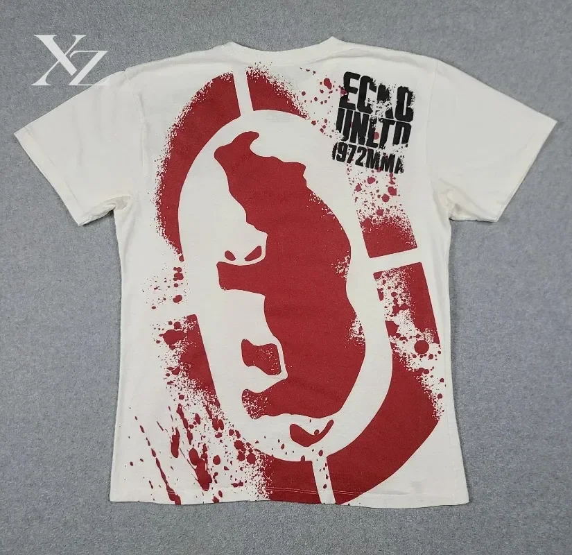 Y2K Ecko Old School 1972  Red Rhinoceros Print T Shirt Grunge Style Cotton Shirt Large Summer Select Popular Short Sleeves