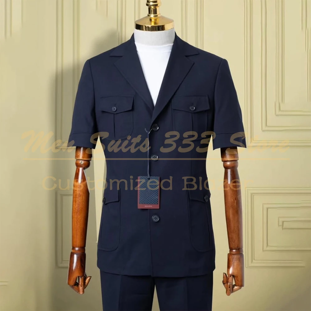 

Элегантные мужские костюмы, однотонные, с коротким рукавом, с вырезами на лацканах, узкие, состоящие из 2 предметов: пиджак и брюки, формальные летние мужские наряды.