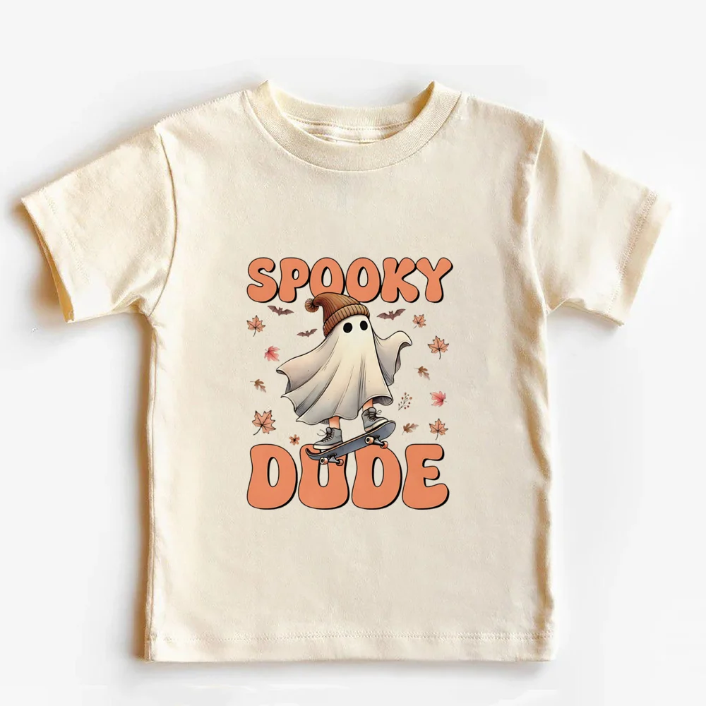 Spooky Dude Ghost Fall Halloween Kids Clothing, Spooky Vibes Tee Halloween Party Gift for Toddler Pumpkin Clothes