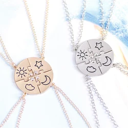 4 Pieces New Round Sun Star Moon Pendant Necklace Fashion Best Friend Forever Friendship BFF Men And Women Charm Chokers 2023