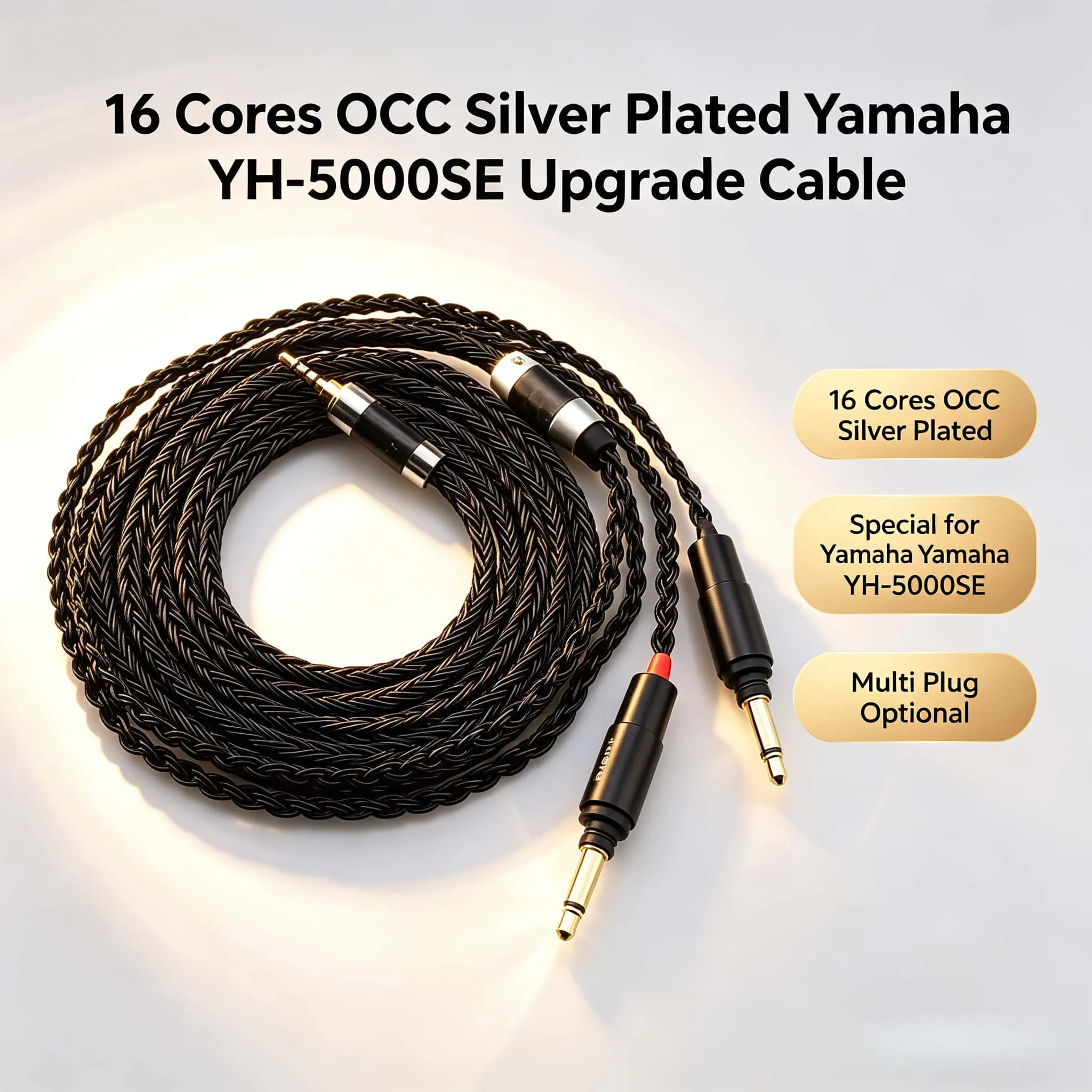 

HIFI 3.5mm/2.5mm/4.4mm XLR 16 cores OCC Silver Plated Earphone Upgrade Cable for Yamaha YH-5000SE Headphone audiophile