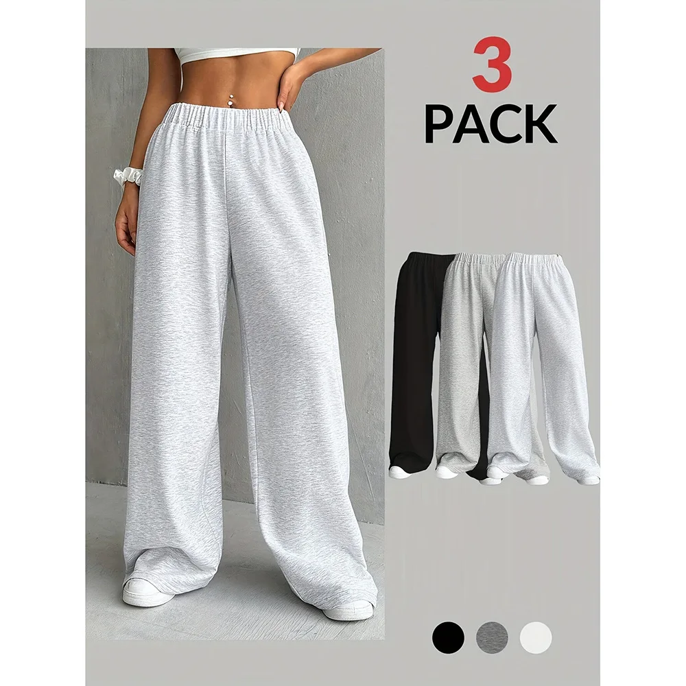 Pantalones de pierna ancha holgados informales para mujer, cómodos, holgados, de corte recto, de fibra de poliéster, cintura l