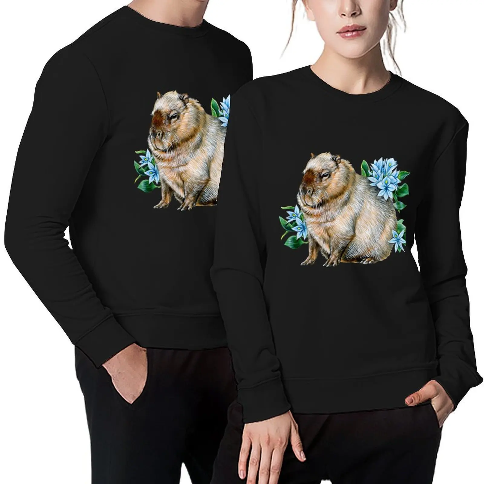 

Capybara with Water Hyacinth Pullover korean clothes men's sweat-shirt autumn jacket men korean autumn clothes men's sweatshirts