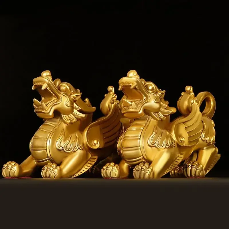 1pair Copper Lucky Bravery Pixiu Ornaments Brass Bully Male and Female Home Living Room Sculpture Opening Gift