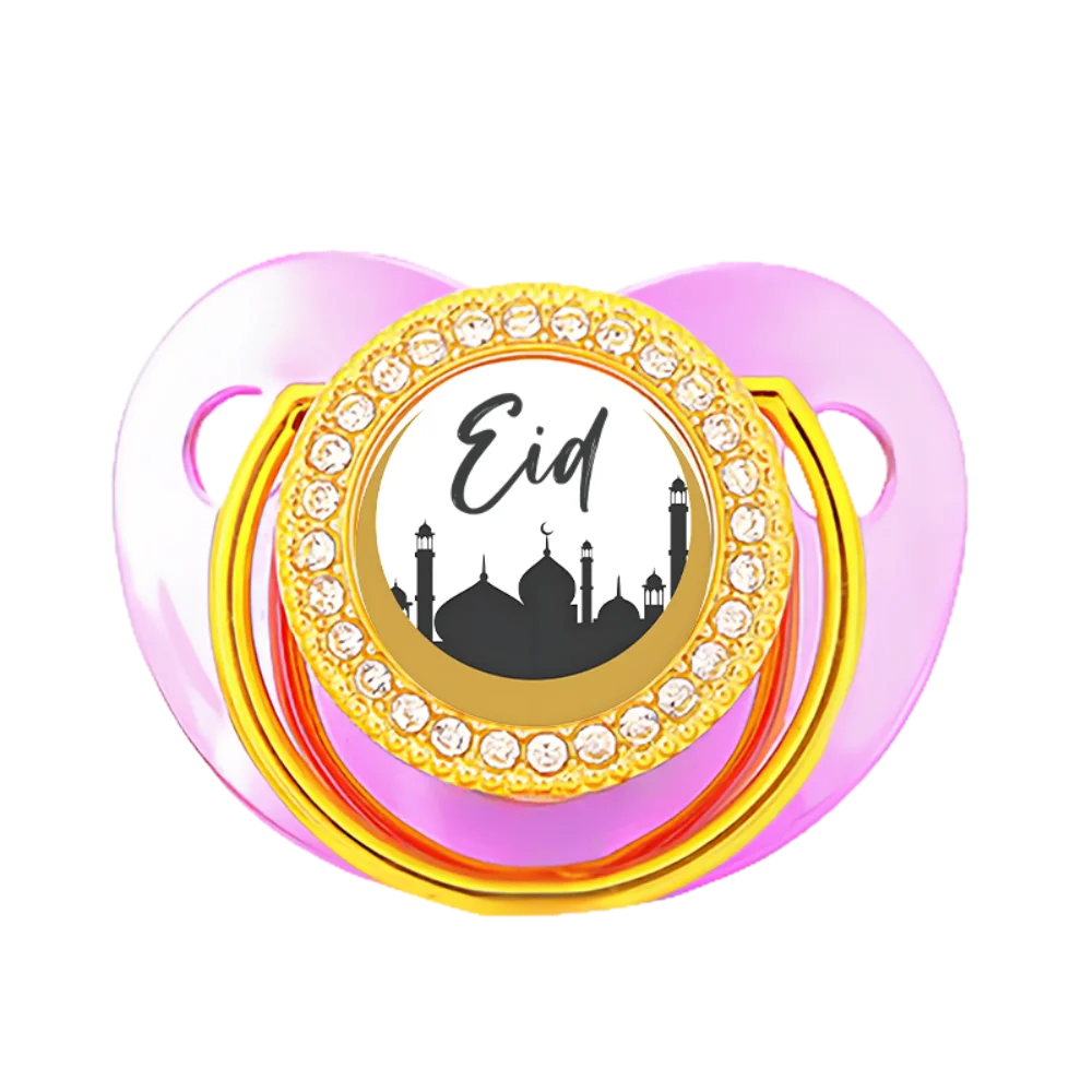 

Детская пустышка к Ид аль-Фитру, розовая, украшенная кристаллами, из мягкого пищевого силикона