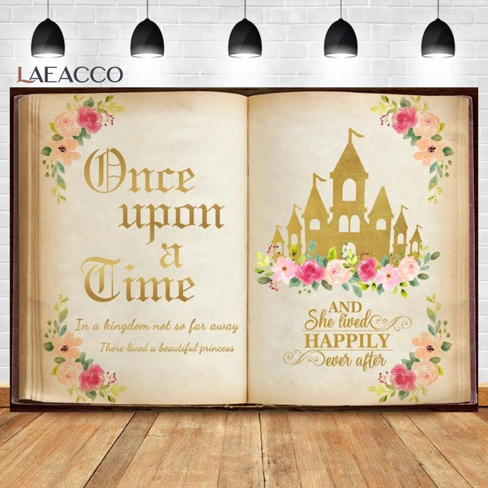 Princess Fairytale Book Photography Backdrop Once Upon A Time Ancient Castle Flower Girl Birthday Party Background Studio Prop