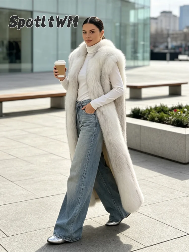 Women Long‑length Faux Fur Coat Cape Shawl Design Luxury Warm Loose Winter Outerwear 2026 New Lady Chic Elegant Party Overcoat