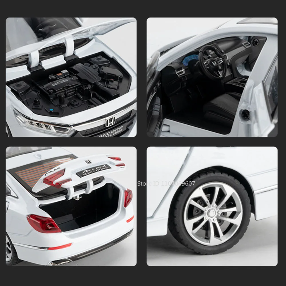 Honda Accord w skali 1:24 Zabawkowe modele samochodów Metalowe odlewy RAV4 Miniaturowe modele Dźwięk Światło Otwarte drzwi dla dzieci Prezenty