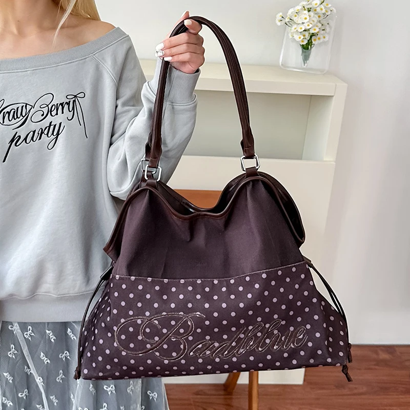 

Women Leopard Print Tote Handbag Y2K Polka Dot Underarm Pouch Vintage Shoulder Bag Large Capacity Casual Cute Shoulder Bag