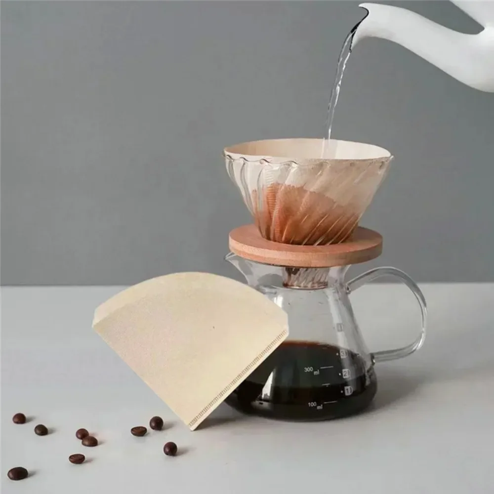 Coffee Filter Rack Disposable Cone Pour-Over Coffee Filter Natural Wood Pulp Paper 40/100pcs for Barista Coffee Brewing
