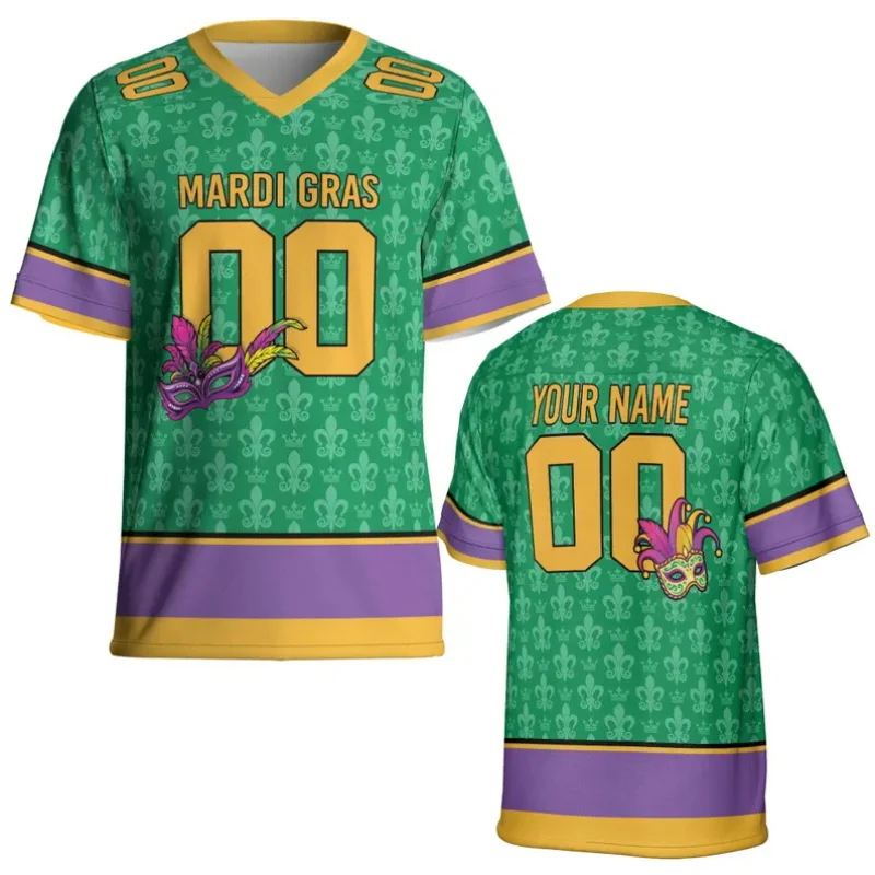 Custom TEAM NAME Mardi Gras Football Jersey Personalized Carnival Parade Team Uniform Fat Tuesday Jersey Shirt