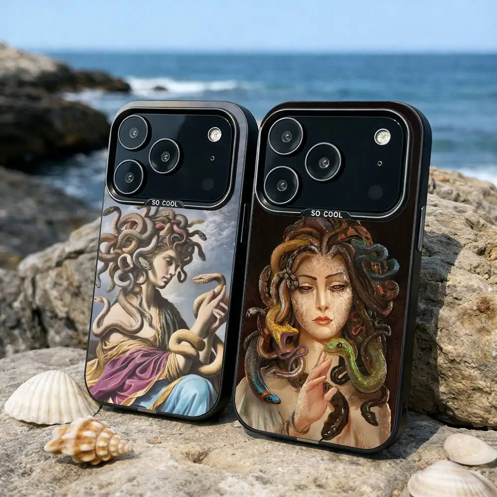 

M-Medusa Greek Mythology Phone Case For iPhone17,16,15,14,13,12,11,Pro,MAX Gray Matte Silicone Black Cover