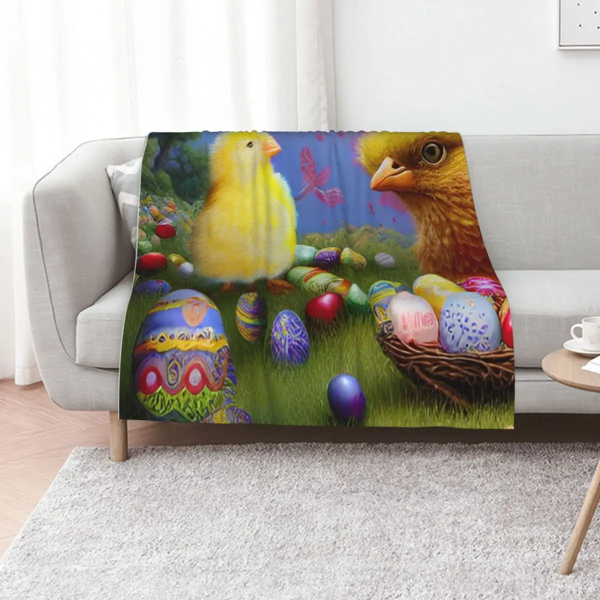 Colorful Festive Easter Eggs Easter Bunny Spring Flowers Chick Version 10 Throw Blanket Thermal Sofa Soft Plush Plaid Blankets