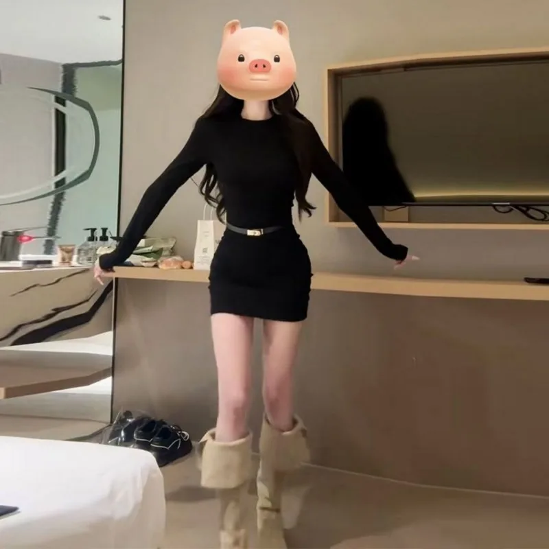 Robe noire française haut de gamme, un Style chaud en automne et en hiver, Unique, taille cintrée, polyvalente, amincissante pour femmes