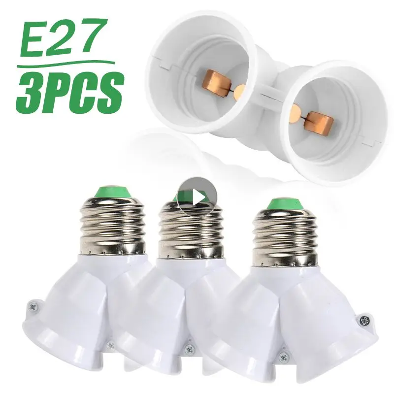 3PCS 2 In 1 Double E27 Socket Base Extender Splitter Converter Plug Halogen Light Lamp Bulb Holder Copper Contact Adapter Tool