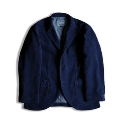 Men's Indigo Engineer Corduroy Suit Jacket Classic French Style Outwear