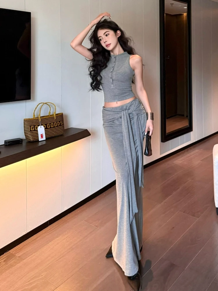 Conjunto de Moda Fena Único e Bonito para o Verão, Estilo Doce e Estiloso, Conjunto de Aodão de Decote Redondo em Duas ...